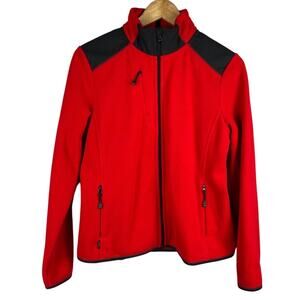 Lauren Active Ralph Lauren Bright Red Full Zip Fleece Black Details Size Medium‎